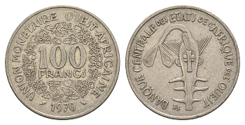 Западная Африка (BCEAO) 100 франков 1970 Центральный банк государств Западной Африки KM 4 никель 4642-321