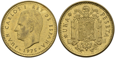 Испания 1 песета 1975 (78) Хуан Карлос I (1975-2014) KM 806 алюминиевая бронза 4604-242