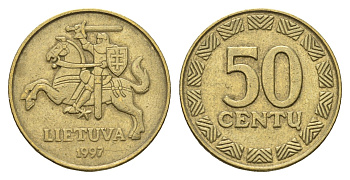 Литва 50 центов (сентов) 1997 KM 108 никель латунь 4688-945