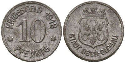 Оберглогау (Глогувек) (Верхняя Силезия) 10 пфеннингов 1918 Funck 388.1, Men18 24349.1 железо 4169-1239