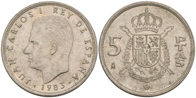 Испания 5 песет 1983 Хуан Карлос I (1975-2014) KM 823 медно-никель 4155-726