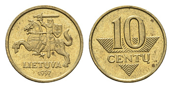 Литва 10 центов (сентов) 1997 KM 106 никель латунь 4689-1115