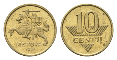 Литва 10 центов (сентов) 1997 KM 106 никель латунь 4689-1115