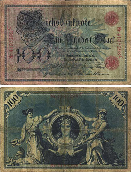 Германия 100 марок 1903 серия C Pick 22 a, Розенберг 20  бумага 8589-19-2-1