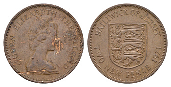 Джерси 2 новых пенса 1971 герб, Елизавета II (1952-2022) KM 31 бронза 210-832