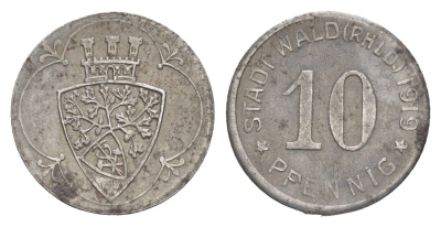 Вальд 10 пфеннигов 1919 Пфеотцервальд Funck 567.2, Men05 25893.1, Men18 32551.2 железо 4511-634