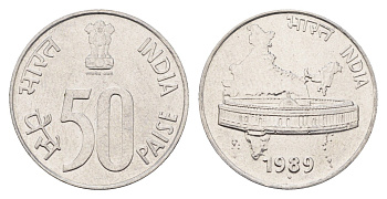 Индия 50 пайс 1989 KM 69 нержавеющая сталь UNC 4699-334