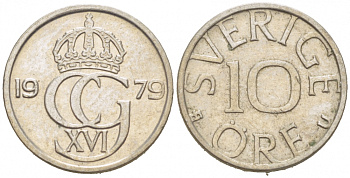 Швеция 10 эре 1979 U Карл XVI Густав (1973- ) KM 850 медно-никель 3955-339