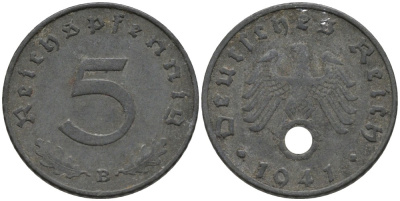 Германия 5 рейхспфеннигов 1941 В, монетный двор Вена KM 100, J. 370 цинк 186-735
