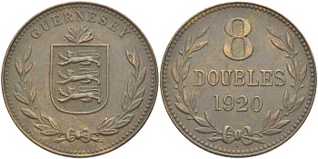 Гернси 8 даблов (дублей) 1920 KM 14 бронза 3996-542