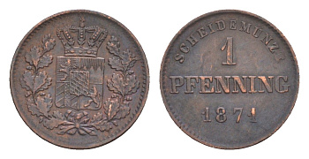 Бавария 1 пфенниг 1871 Людвиг II (1864-1886) KM 856 медь 4649-466