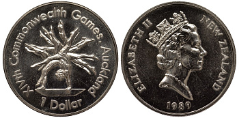 Новая Зеландия 1 доллар 1989 XIV Игры Содружества наций, гимнастика, Елизавета II (1952-2022) KM 68 медно-никель UNC 4537-221