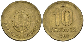 Аргентина 10 сентаво 1985 герб KM 98, Schon 98 латунь    60-1035