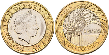 Великобритания 2 фунта 2006 200 лет со дня рождения Изамбарда Кингдома Брюнеля - Королевский мост Альберта KM 1060, Spink 4582 (K20) биметалл 88-426