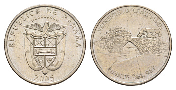 Панама 25 сентесимо 2005 Панама-Вьехо - Пуэнте-дель-Рей KM 136 медь плакированная медно-никелем UNC 4642-712