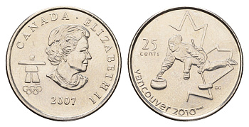 Канада 25 центов 2007 XXI зимние Олимпийские Игры, Ванкувер 2010 - Кёрлинг KM 682 сталь плакированная никелем UNC 110-113