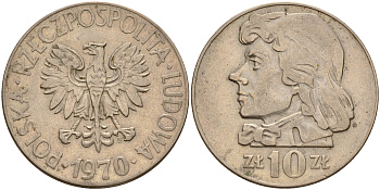 Польша 10 злотых 1970 MW, Тадеуш Костюшко (1746-1817) KM 50а медно-никель    4601-1124