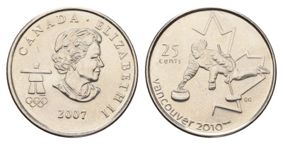 Канада 25 центов 2007 XXI зимние Олимпийские Игры, Ванкувер 2010 - Кёрлинг KM 682 сталь плакированная никелем UNC 110-113