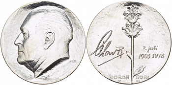 Норвегия 50 крон 1978 75 лет королю Олафу V KM 424 серебро UNC 413-1225