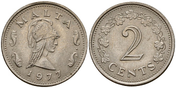 Мальта 2 цента 1977 Пентесилея, царица амазонок KM 9 медь цинк 4154-717