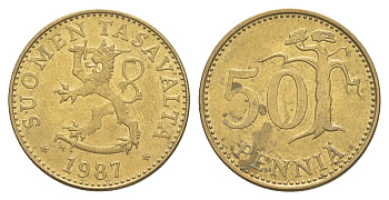 Финляндия 50 пенни 1987 KM 48 алюминиевая бронза UNC 4648-523