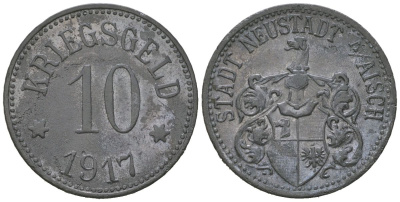 Нойштадт-на-Айше (Бавария) 10 пфеннингов 1917 Funck 372.2, Men05 18654.2, Men18 23323.2 цинк 4169-1224