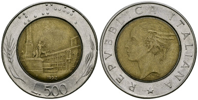 Италия 500 лир 1992 KM 111 биметалл 4165-1044