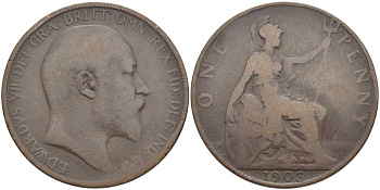 Великобритания 1 пенни 1903 Эдуард VII (1901-1910) KM 794.2, Spink 3990 бронза 111-1221