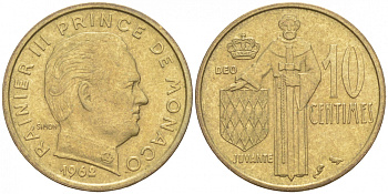 Монако 10 сантимов 1962 Ренье III (1949-2005) KM 142 алюминиевая бронза 73-122