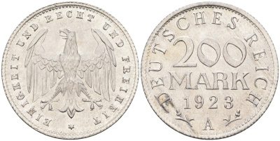 Германия 200 марок 1923 A KM 35, J. 304, Weege 22 алюминий UNC 4586-231