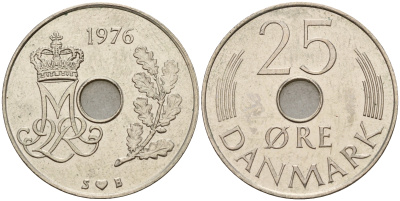 Дания 25 эре 1976 S; B, Маргрете II (1972- ) KM 861.1 медно-никель  4601-852