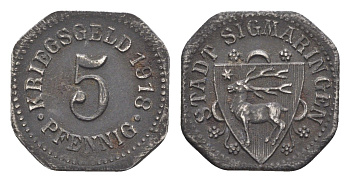 Зигмаринген 5 пфеннигов 1918 Funck 499.1, Men18 29373.1 железо 4516-1152