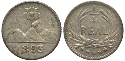 Гватемала 1/4 реала 1895 5 звезд, Испанское правление KM 162 серебро 4549-627