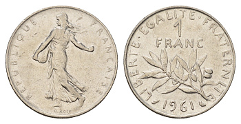 Франция 1 франк 1961 KM 925 никель 186-241