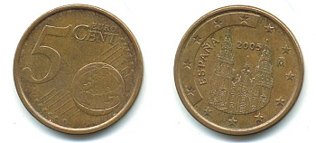Испания 5 евроцентов 2005 KM 1042 сталь плакированная медью 29-1153