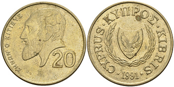Кипр 20 центов 1991 KM 62.2 никель латунь 4140-816