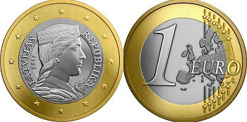 Латвия 1 евро 2014 портрет девушки KM 156 биметалл  UNC  M11-16