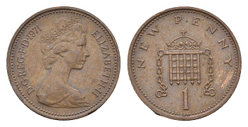 Великобритания 1 пенни 1971 Елизавета II (1952-2022) KM 915, Spink 4237 (B1) бронза 4697-935
