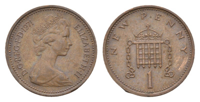 Великобритания 1 пенни 1971 Елизавета II (1952-2022) KM 915, Spink 4237 (B1) бронза 4697-935