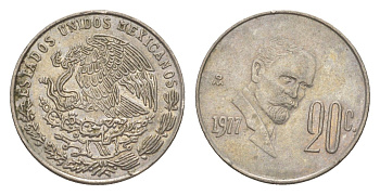 Мексика 20 сентаво 1977 Франциско Индалеси KM 442 медно-никель 4644-647