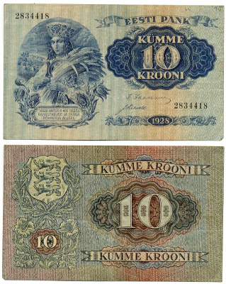 Эстония 10 крон 1928 крестьянка Pick 63 a  бумага   445-1-3-2