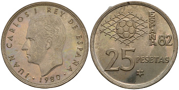 Испания 25 песет 1980 Чемпионат мира по футболу в Испании 1982, Хуан Карлос I (1975-2014) KM 818 медно-никель 183-147