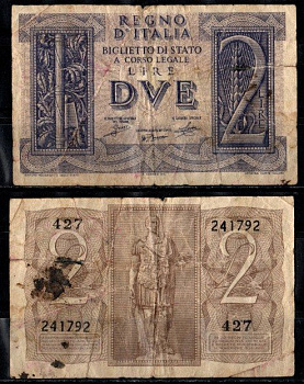 Италия 2 лиры 1939 Pick 27 бумага 2198-29-1-1