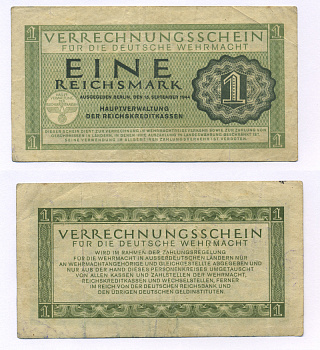 ГЕРМАНИЯ 1 РЕЙХСМАРКА 1944 ДЛЯ ВЕРМАХТА Pick М38 бумага 6300-11-3-1