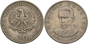 Польша 20 злотых 1975 Марцелий Новотко, монетный двор Кремница KM 69, Parchimowicz 246b медно-никель 4157-112