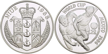 Ниуэ 50 долларов 1988 Чемпионат мира по футболу 1986 года в Мексике KM 43 серебро PROOF 02-112-15