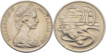 Австралия 20 центов 1975 Елизавета II (1952-2022), утконос KM 66 медно-никель 38-714