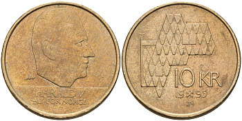 Норвегия 10 крон 1995 Харальд V (1991- ) KM 457 медь цинк никель    4153-222