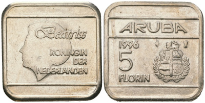 Аруба 5 флоринов 1996 Беатрикс (1980-2013) KM 12 сталь плакированная никелем 4619-422