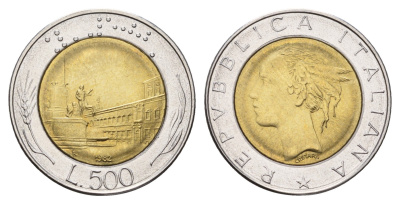 Италия 500 лир 1982 R, Квиринальский дворец в Риме KM 111 биметалл 4631-945